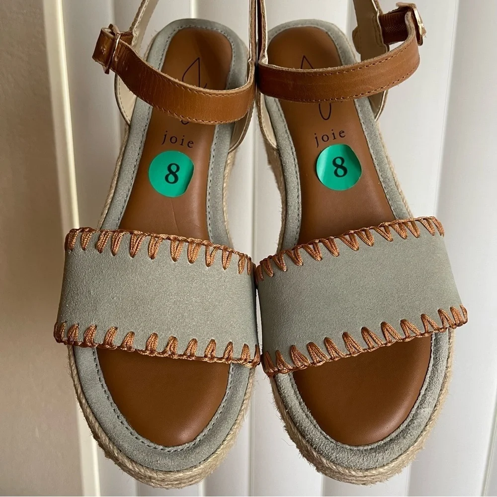 Joie Powder Blue Suede Wedge Espadrille Sandals Size 8